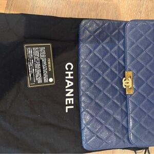 CHANEL Quilted Caviar Flap Bag in Deep Blue with Gold Hardware